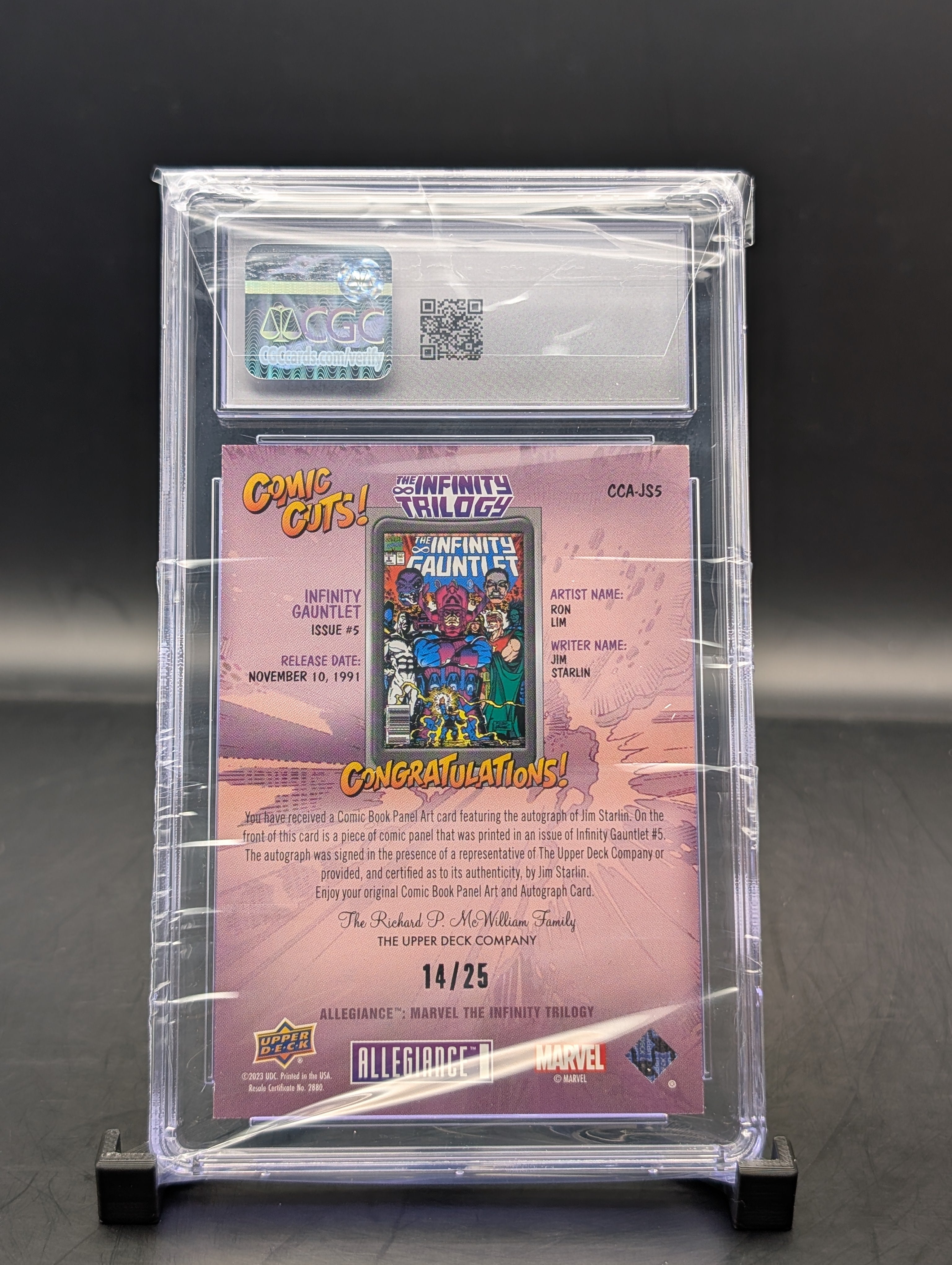 Infinity Gauntlet #5 Upper Deck #CCA-JS5Comic Cut Auto cgc 8.5